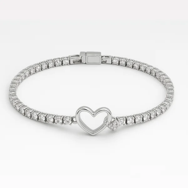 Pulseira Coração com Zircônias em Prata Brilhante(produto teste)